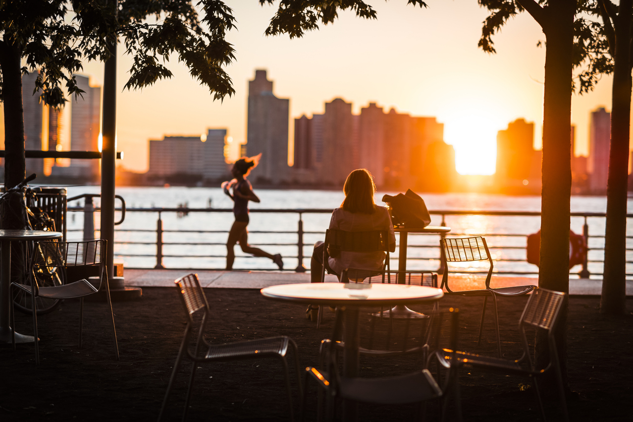 Taking a Break in New York's Hudson River at Sunset